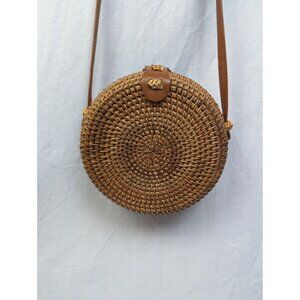 Summer and Rose Kristine Brown Rattan Woven Circle Handbag Crossbody Purse